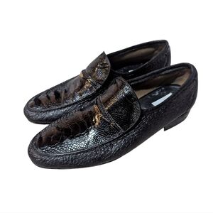 STEMAR Vintage Loafers Black Leather 10.5 Aligator Croc Made in Italy Old Money